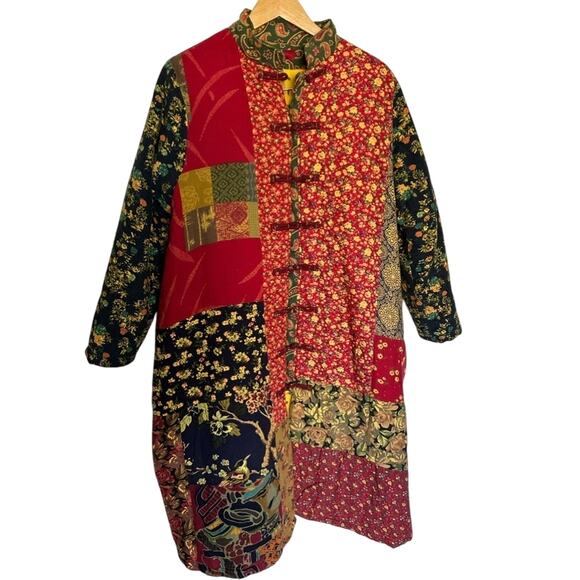 Floral Japanese Boho patchwork Cotton Coat Jacket ONE SIZE small medium large - Picture 2 of 8
